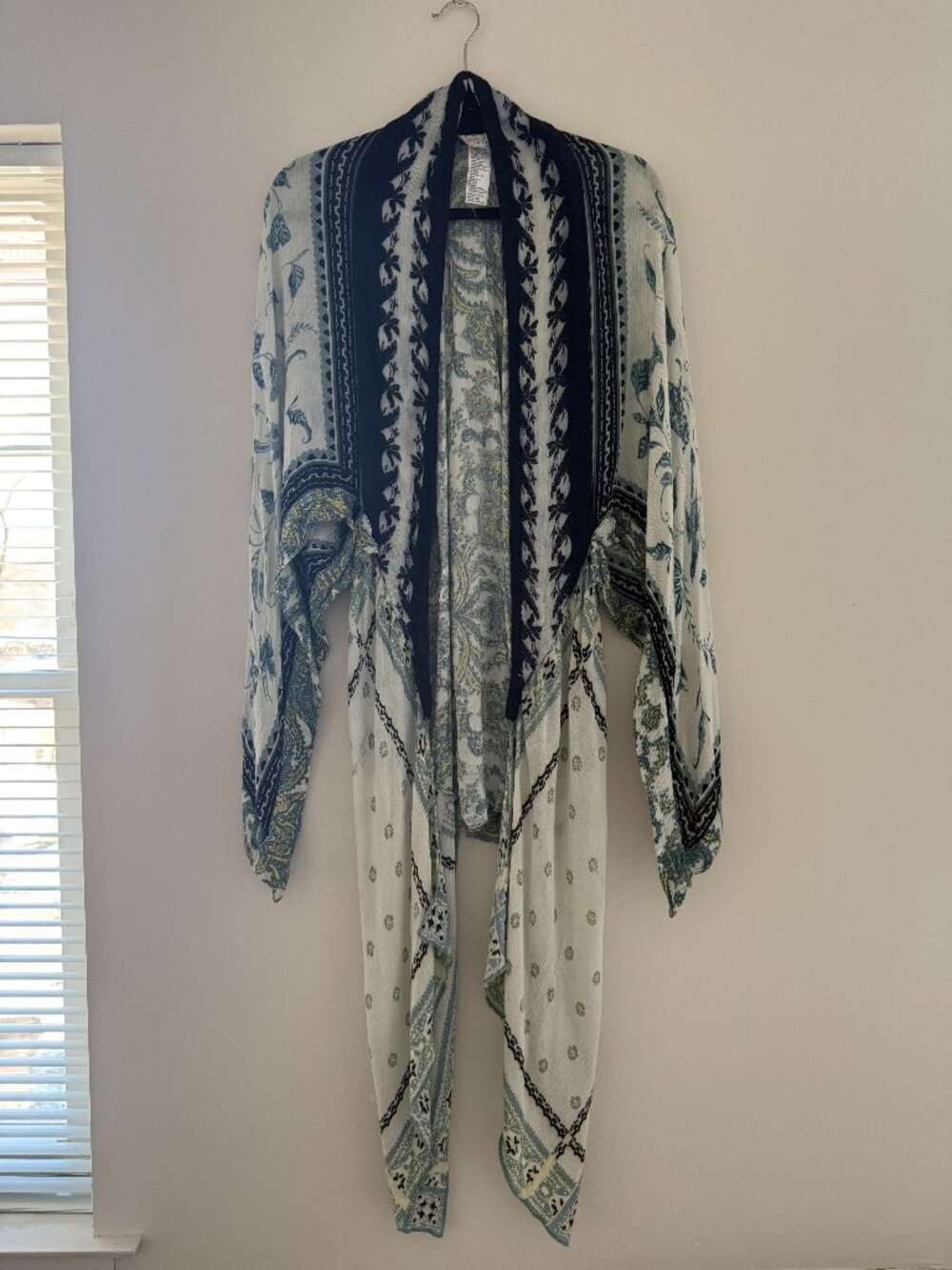 Free People Blue Patterned Swim Cover Up Shawl Cardigan OS